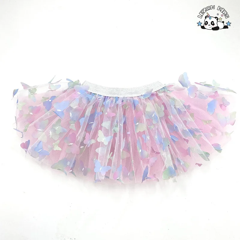 LEZONKIDS - Saia de Criança Meia Saia TUTU Arco-íris Gradual Emborrachada Borboleta Pregueada Saia Versátil para Meninas